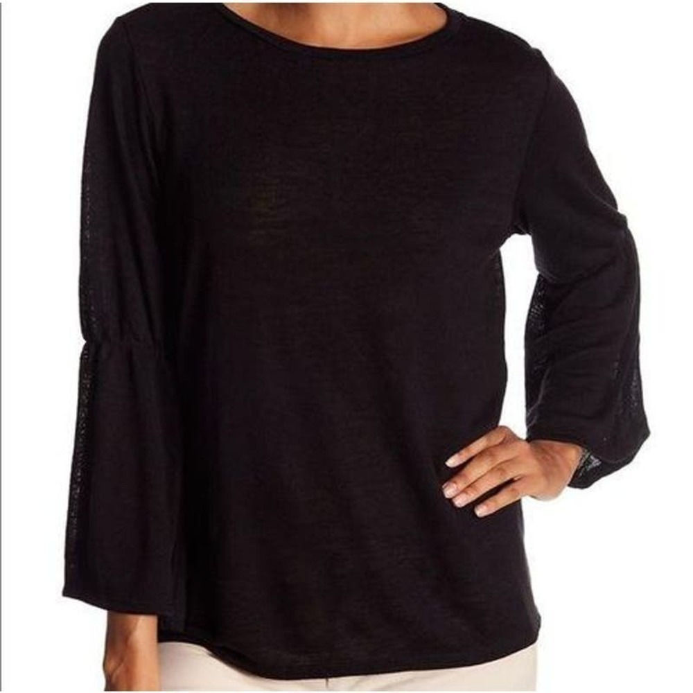 Sanctuary Women's Bell Sleeve Crew Neck Pullover Knit Blouse Size M Black